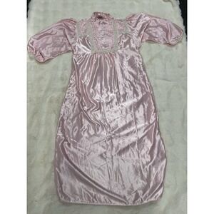 Vtg Nightgown Large Satiny Pink Long Sleeve Maxi Lace Trimmed Cottagecore Mumu